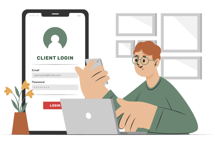 Client logging into an online portal