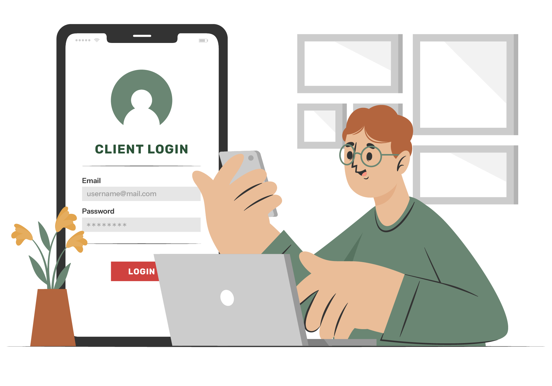 Client logging into an online portal