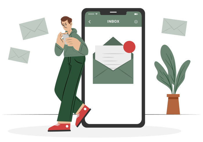 Client checking email inbox on their phone.